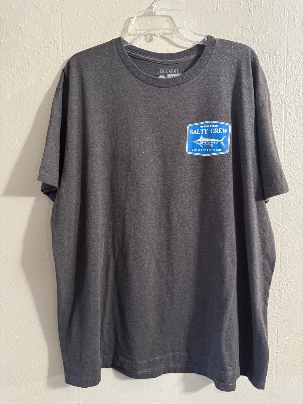 Salty Crew Charcoal Short-Sleeve Tee with Blue Chest Patch